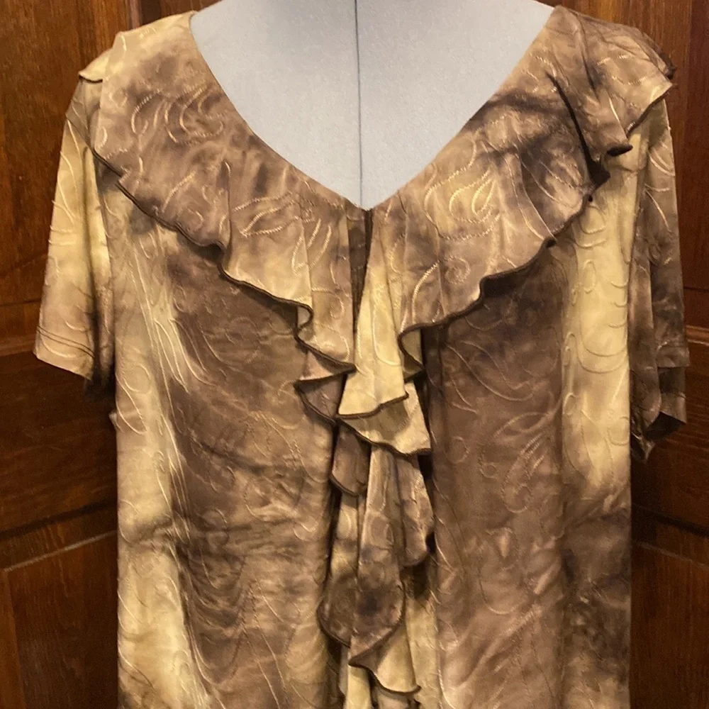 Cato Tie-Dye Short Sleeve Ruffled Blouse - Picture 3 of 5